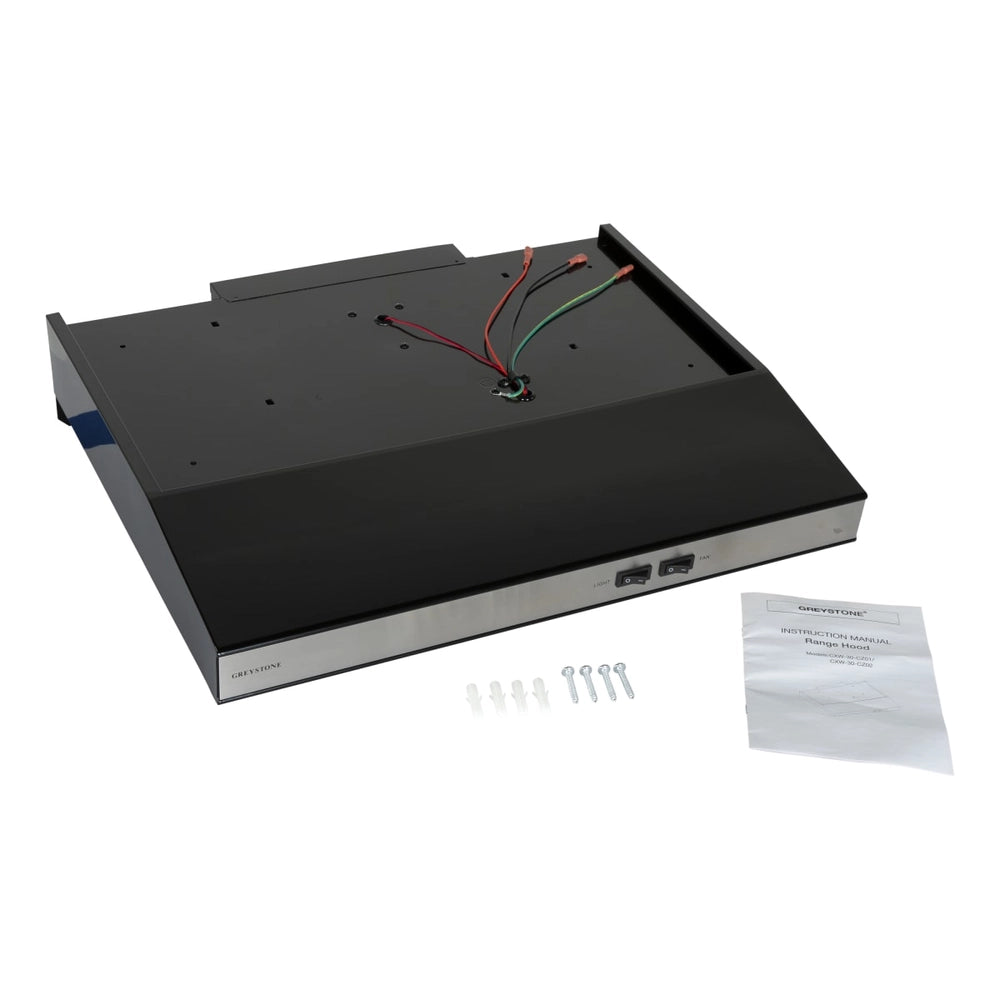 Greystone 22 Inch 12 Volt Black with Stainless Steel Front Range Hood #CXW-30-CZ02