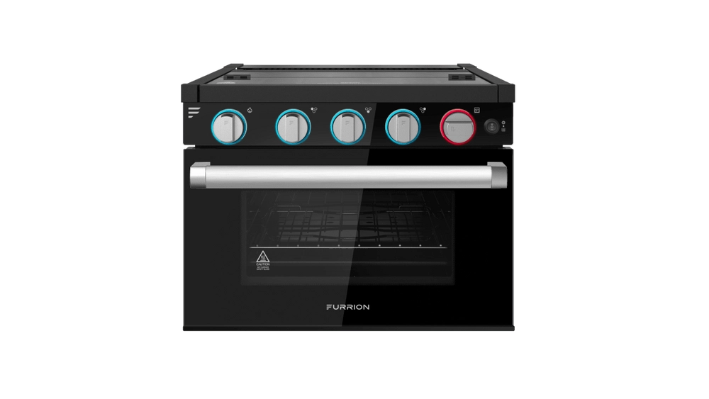 Furrion 3-Burner RV Gas Range Oven with Flame Sense (FFD) - 17", Glass Cover, Black & Stainless Steel Finish #FGR17G3MA2B-BG