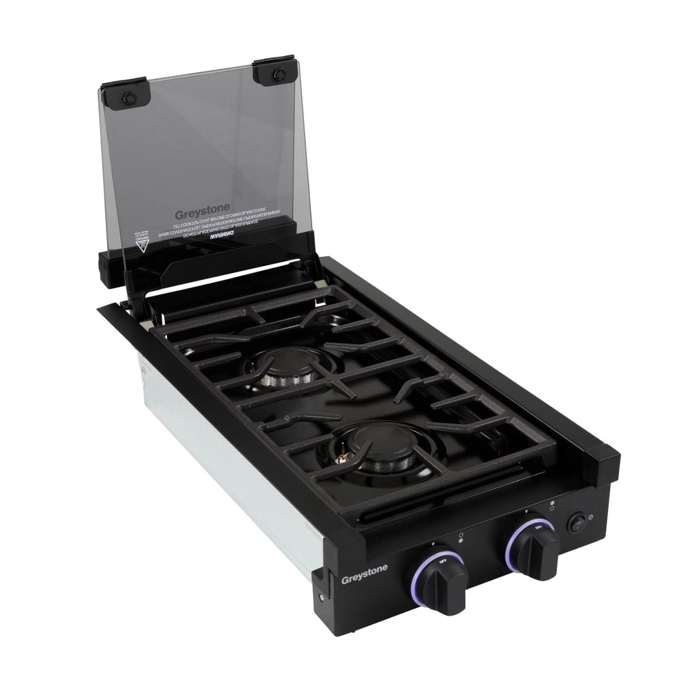 Greystone® by Furrion 2-Burner Gas RV Cooktop with Flame Sense (FFD) - 12", Glass Cover #GGH12D2MA1B-BL