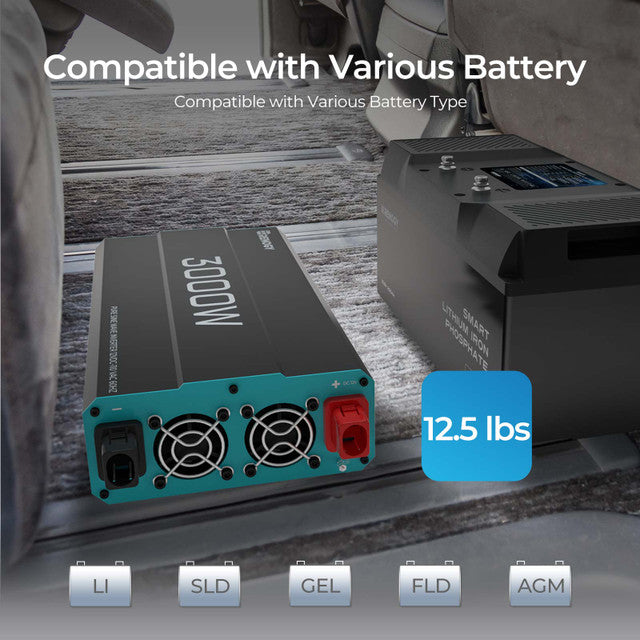 3000W 12V Pure Sine Wave Inverter with 2 × 200AH AGM Batteries