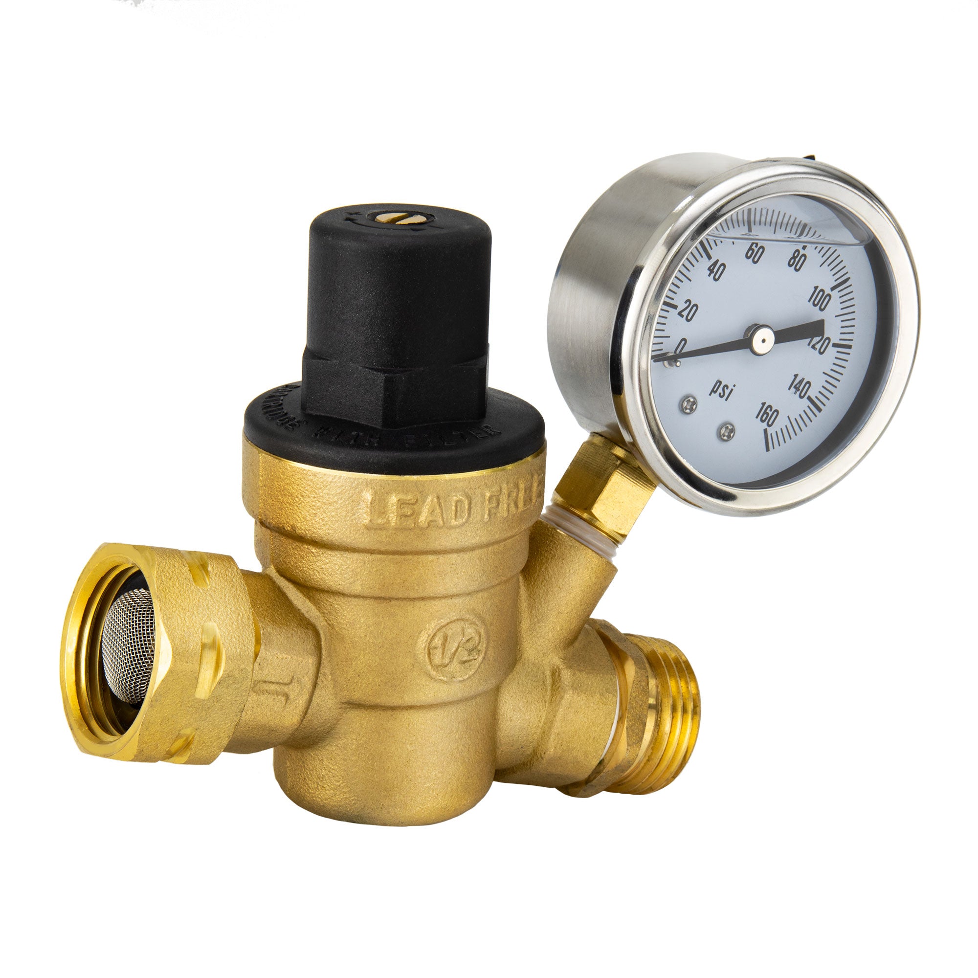 RecPro RV Brass Water Pressure Regulator with Gauge