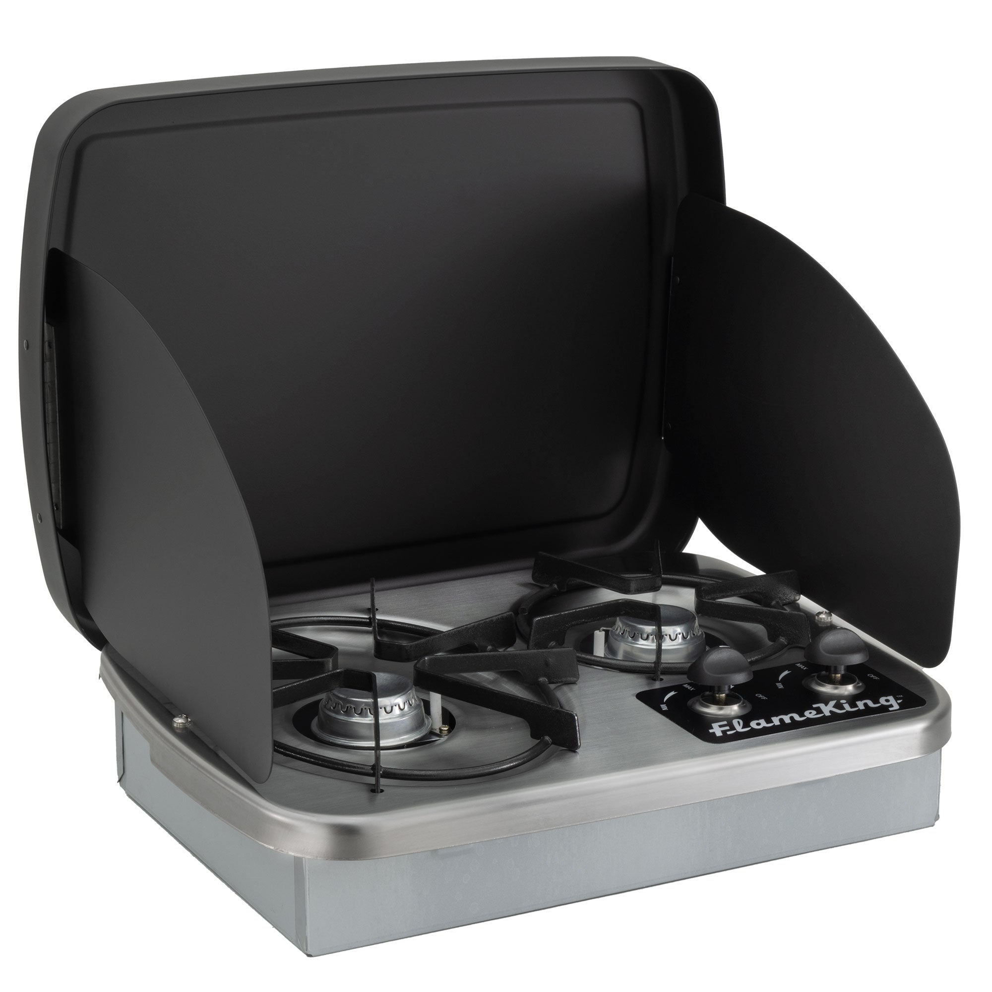RV Two Burner Gas Cooktop with Hood and Wind Guard