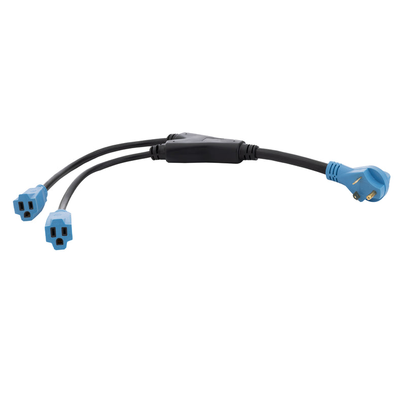RV 30 Amp Shore Power Plug to 15 Amp Y Adapter