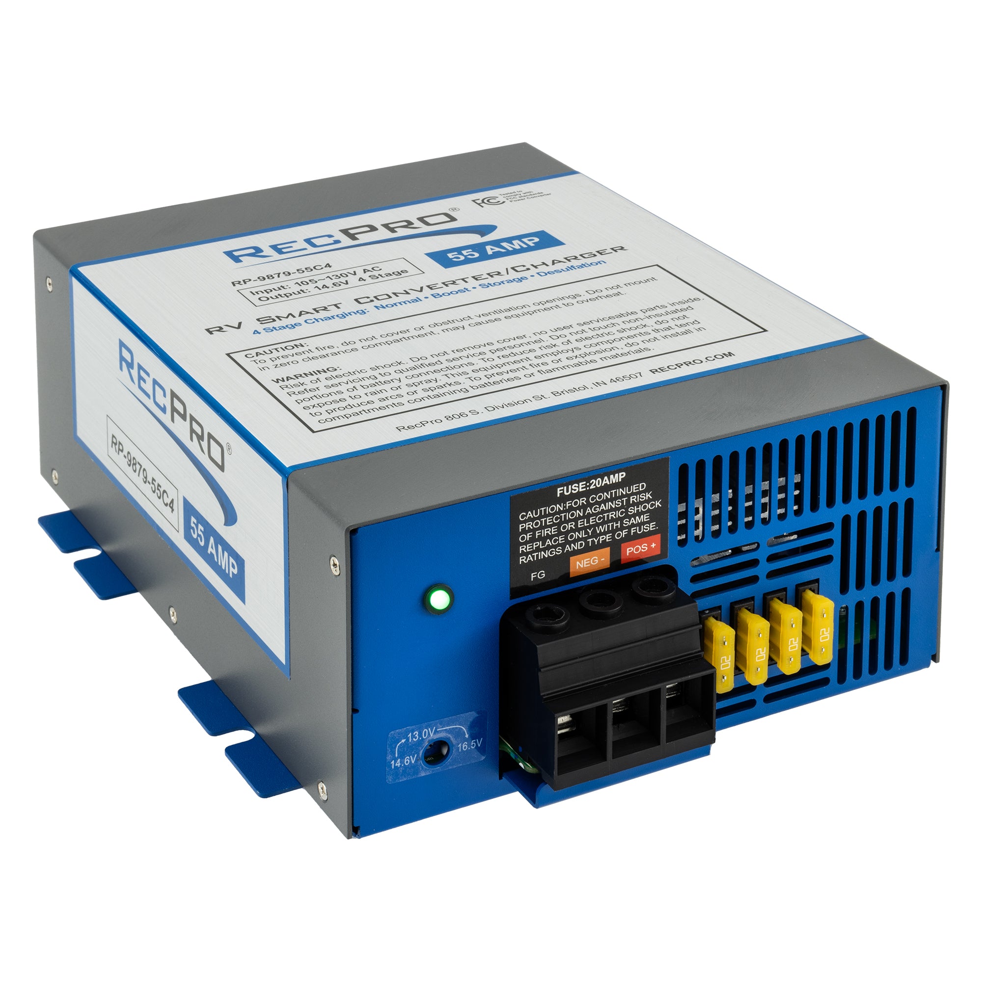 RV Converter 55 Amp, 120V AC to 12V DC with 4 Stage Smart Charging