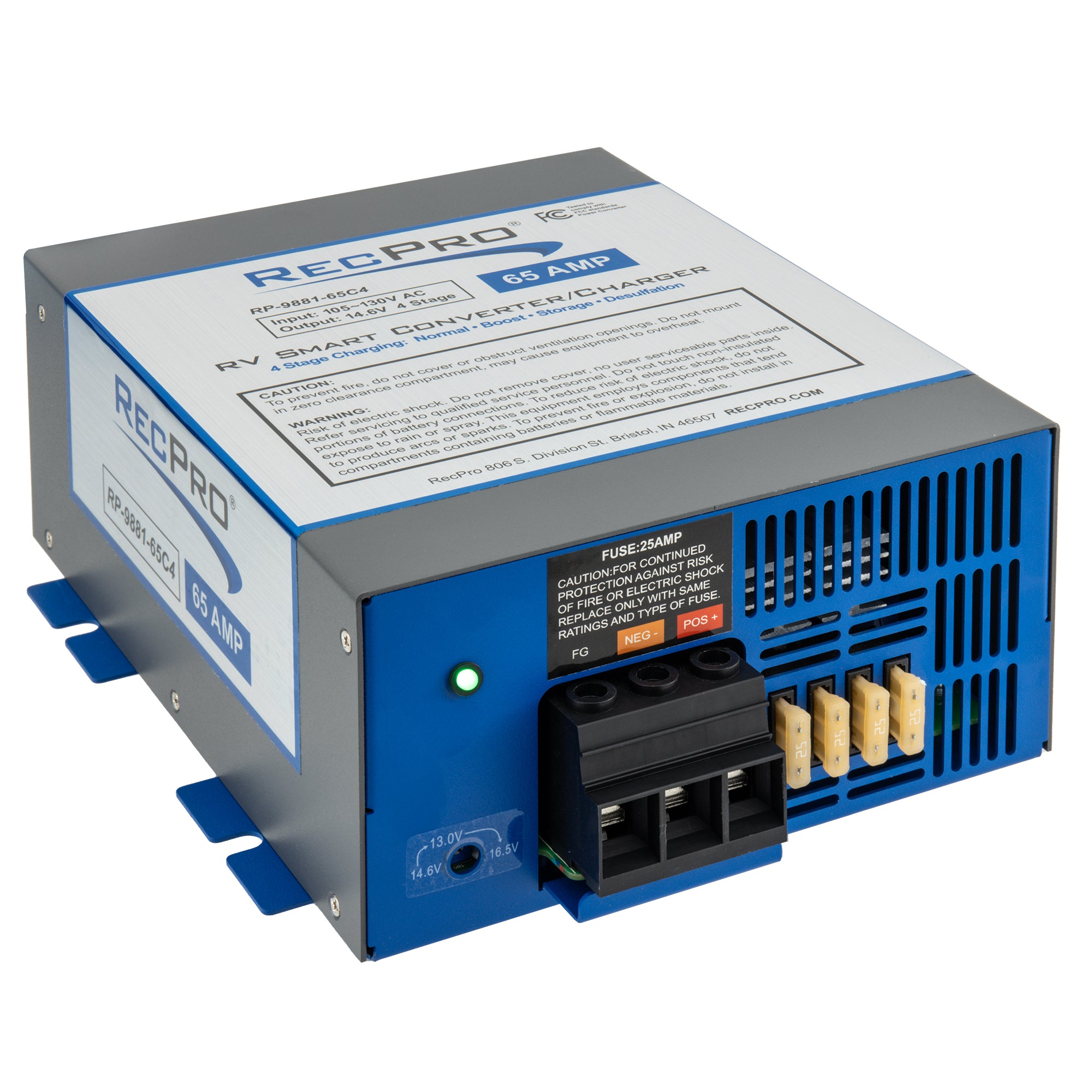 RV Converter 65 Amp, 110V AC to 12V DC with 4 Stage Smart Charging