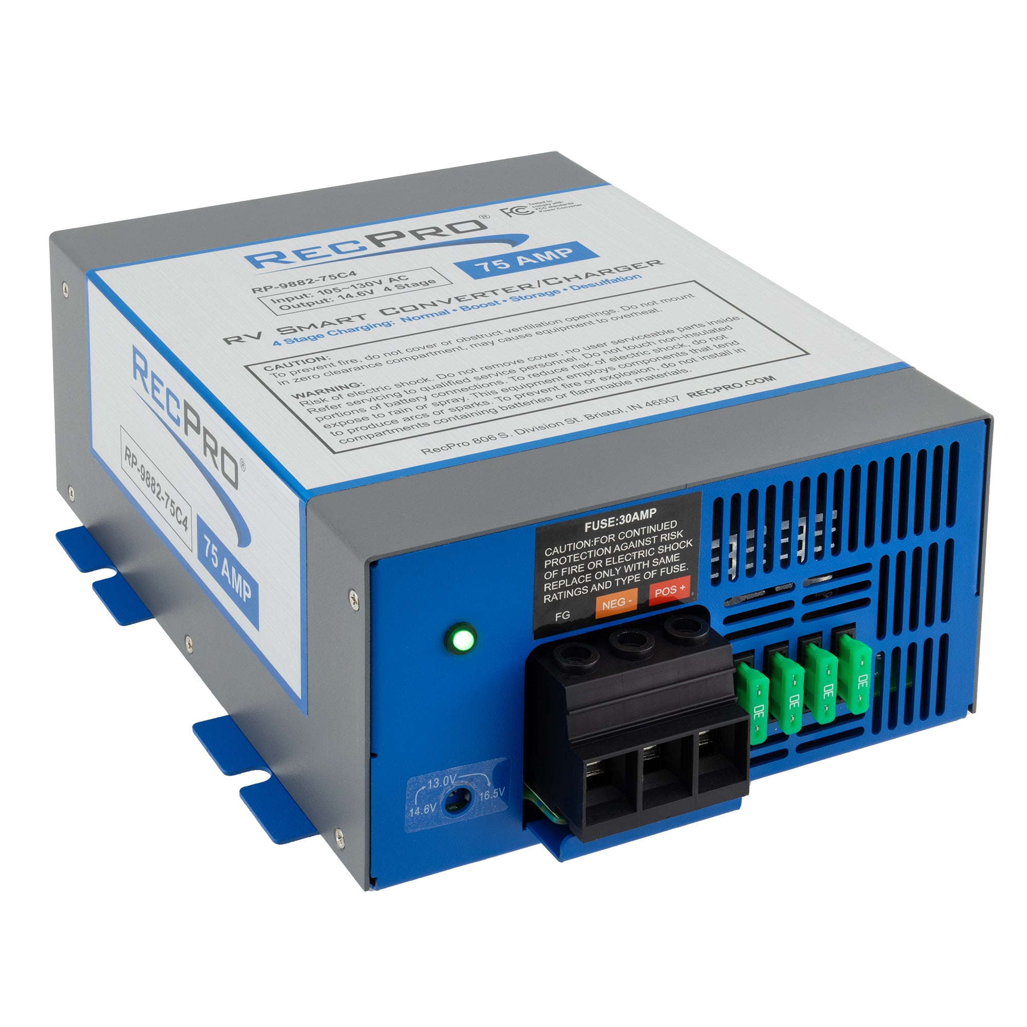 RV Converter 75 Amp, 120V AC to 12V DC with 4 Stage Smart Charging