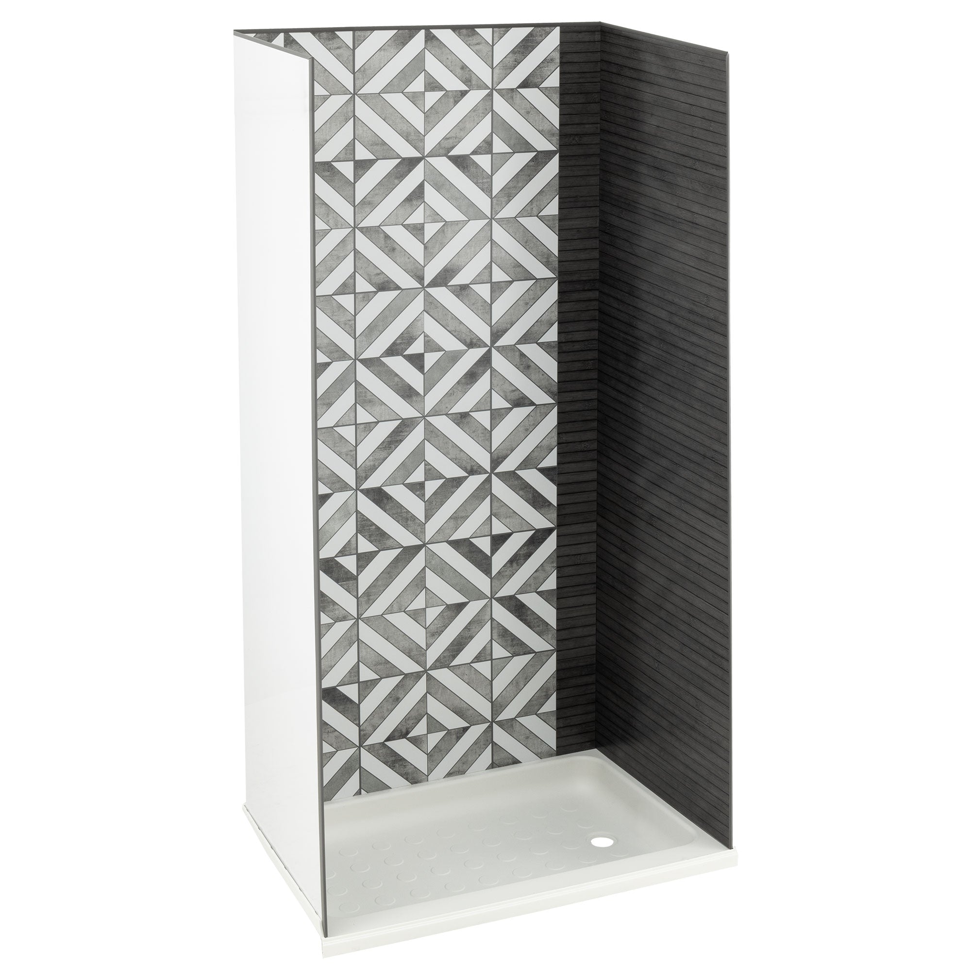 RV Shower Surround 40" x 24" - Ash-Gray Wood with Patterned Waterfall Accent