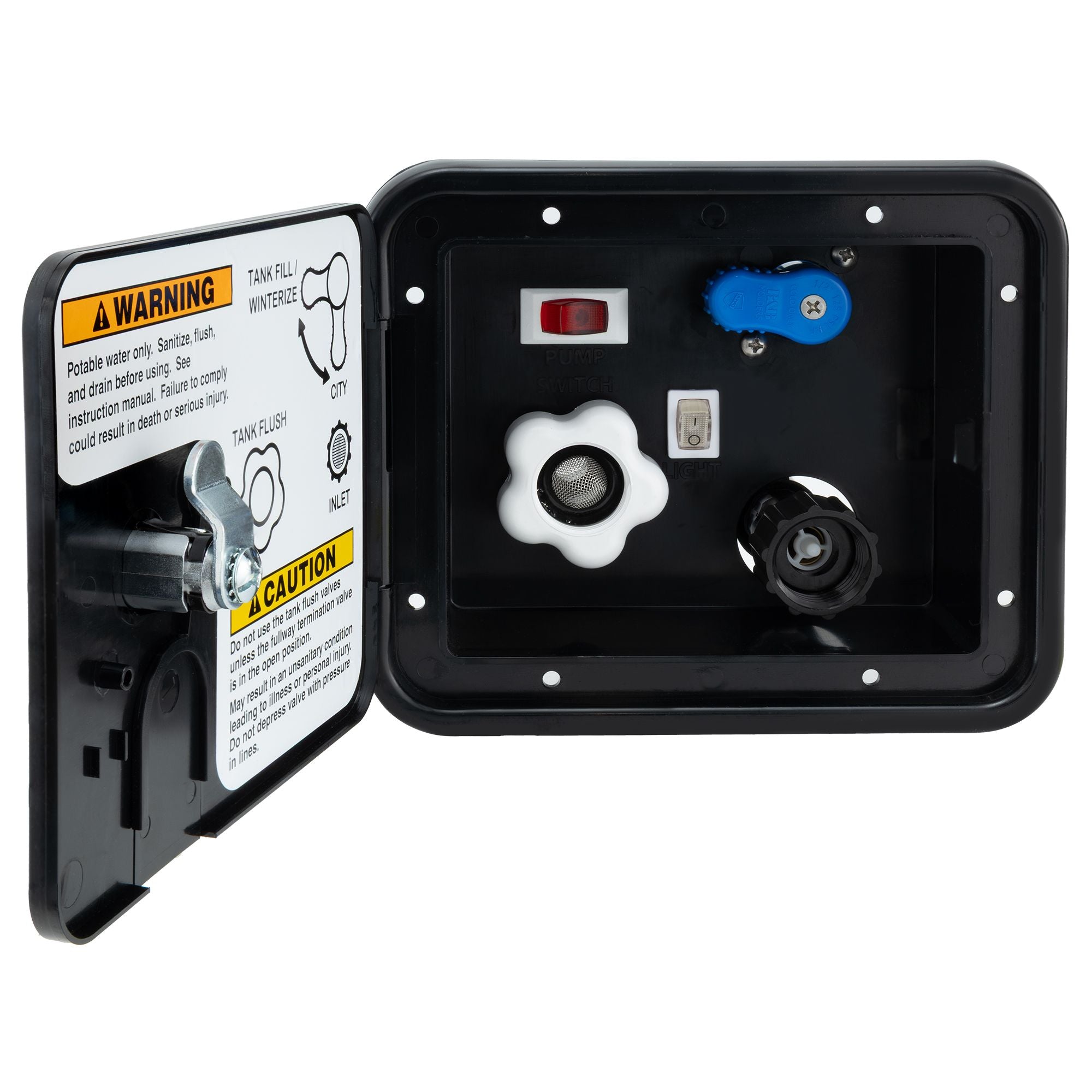 RV Plumbing Docking Station with City Water Fill, Gravity Fill, Tank Vent, and Vent