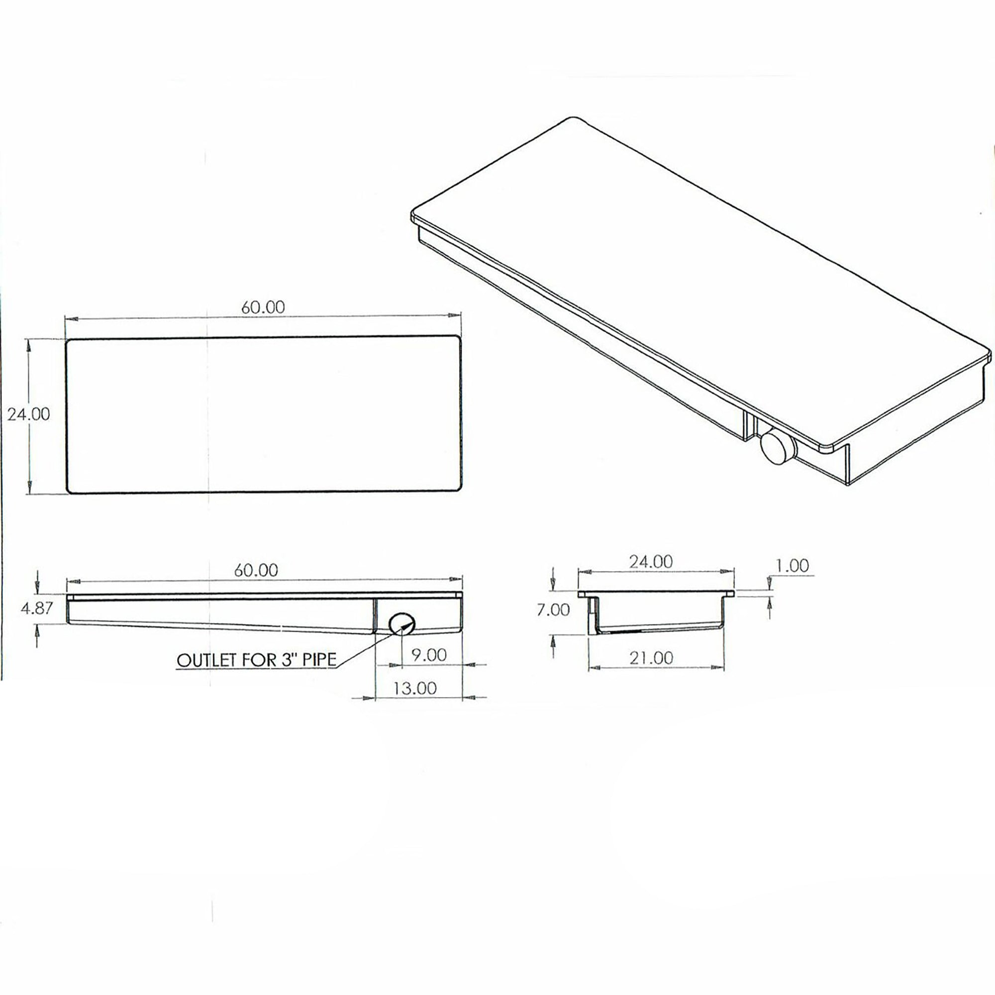 Alpha 28.5 Gallon 60" x 24" x 7" Black Water Tank VR24607HR