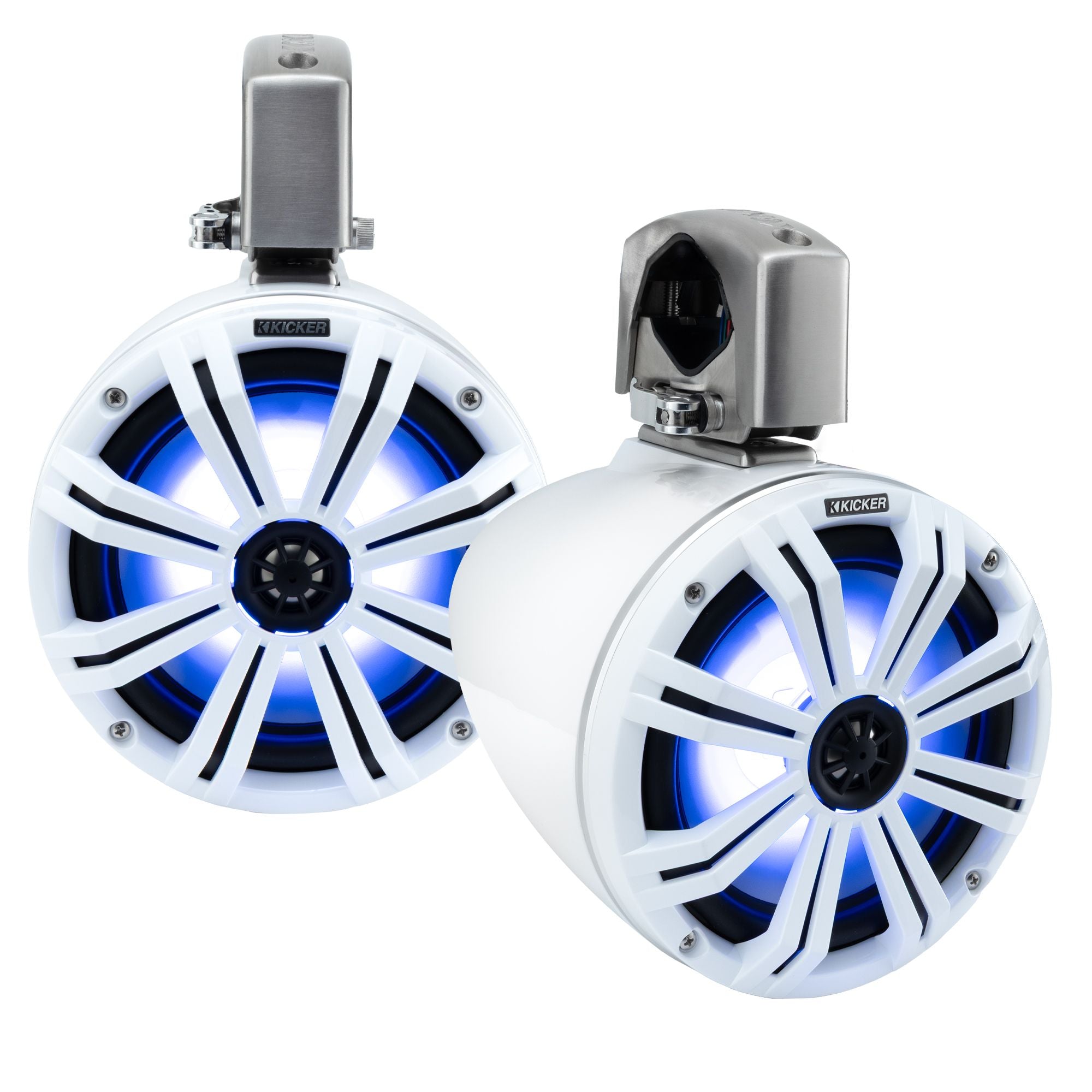 Water Resistant 6.5" Coaxial Marine Tower Speakers 4Ω w/ RGB LED White Grille