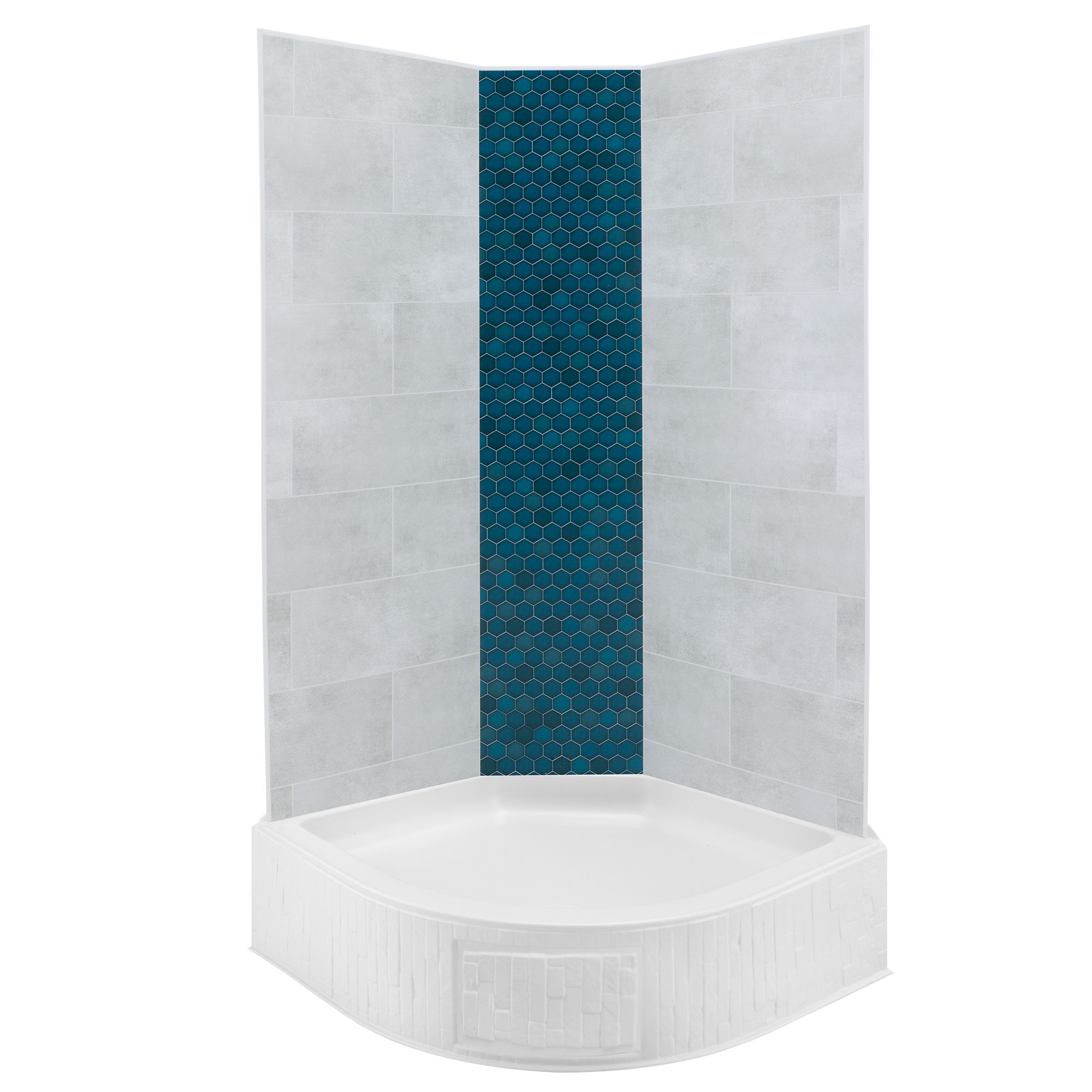 RV Corner Shower Surround 32" - Teal Waterfall Accent